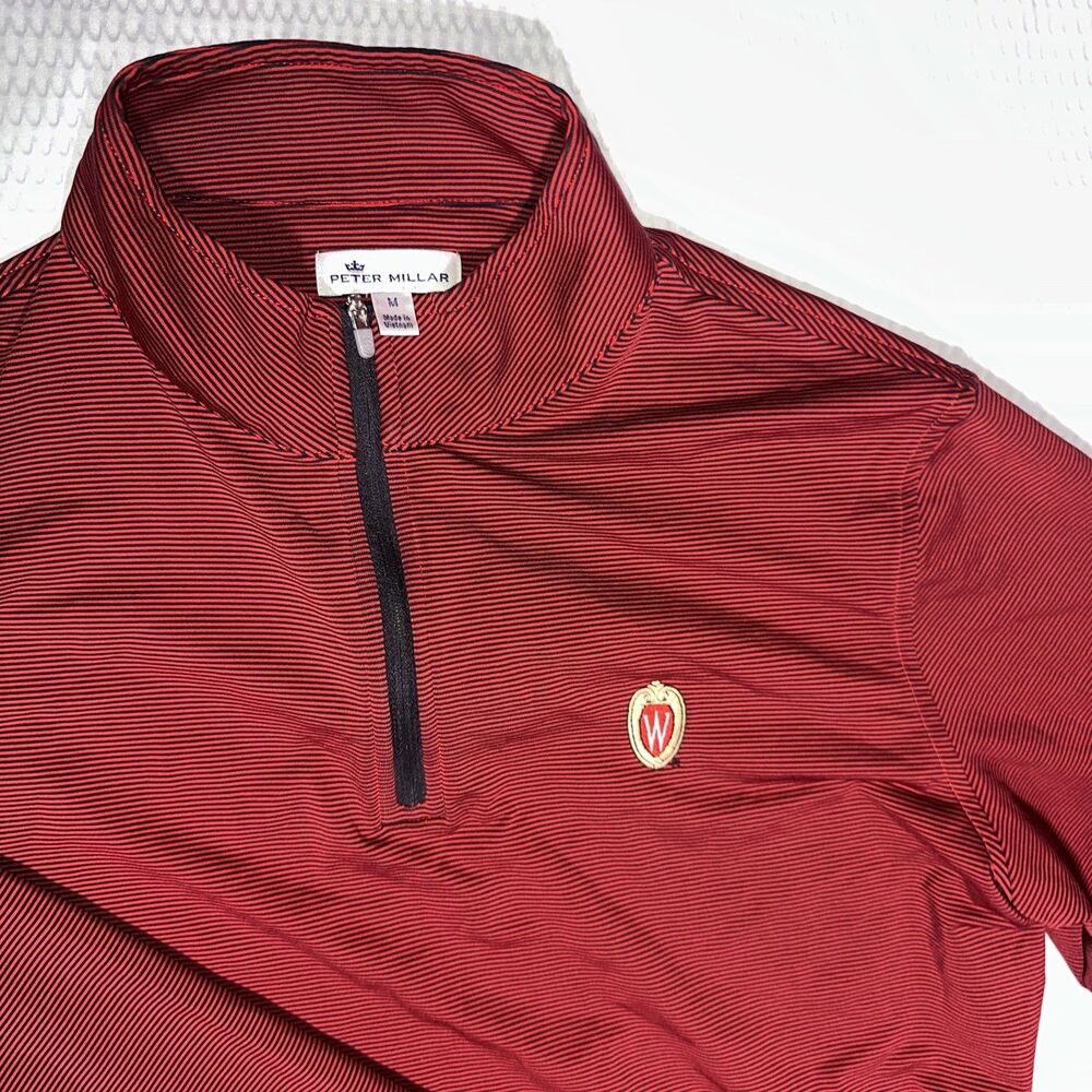Peter Millar Wisconsin Badgers 1/4 Zip Pullover Men’s Size M Red White Stripe